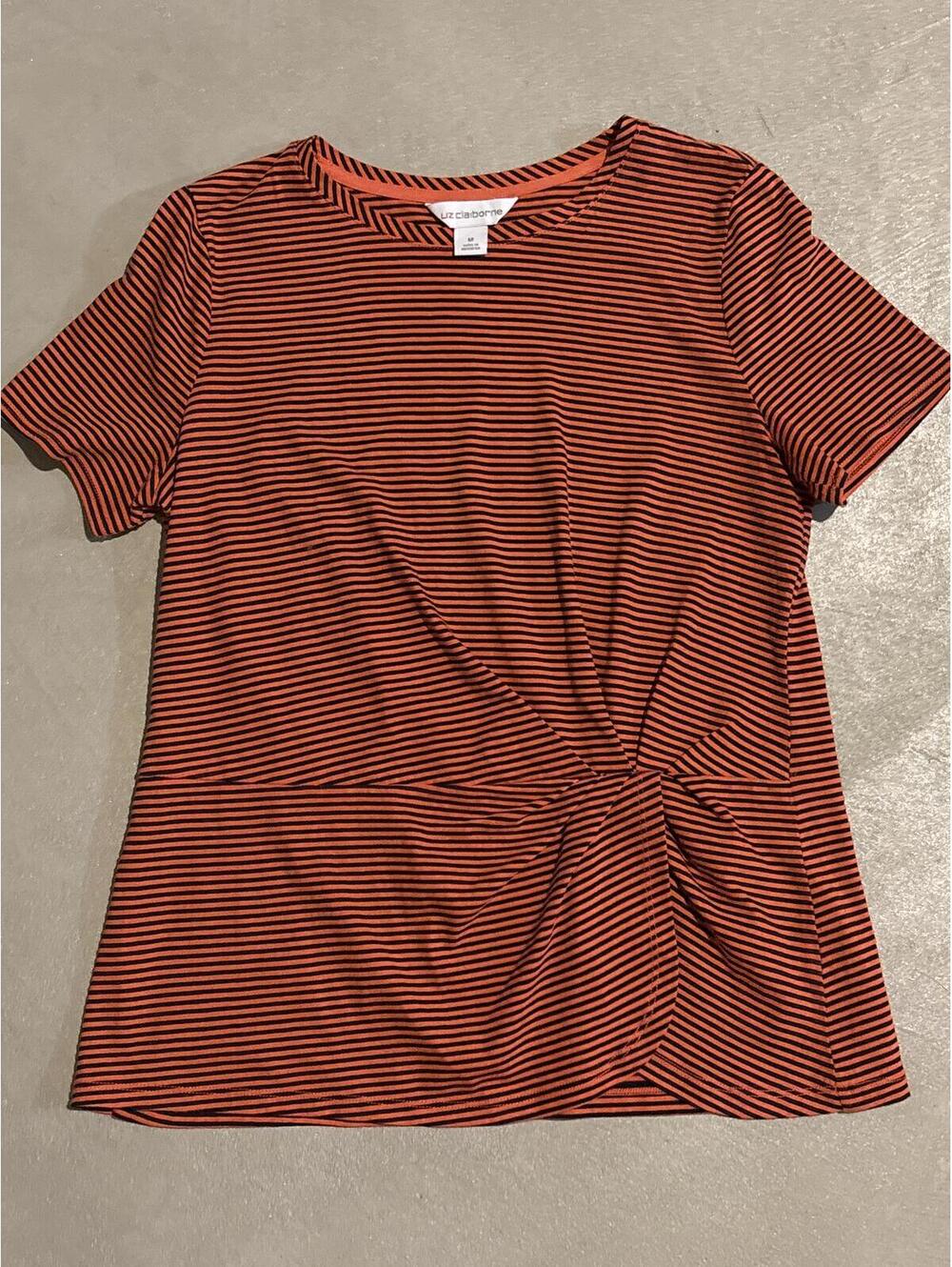 Liz Claiborne Striped Twist Front Short Sleeve Top